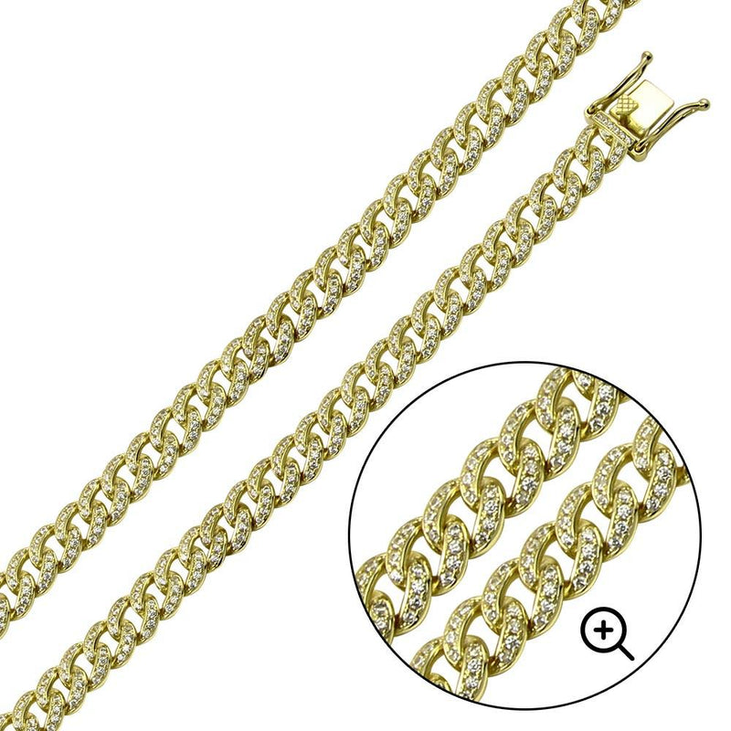 Silver 925 Gold Plated CZ Encrusted Curb Chains 8.9mm - CHCZ105 GP | Silver Palace Inc.