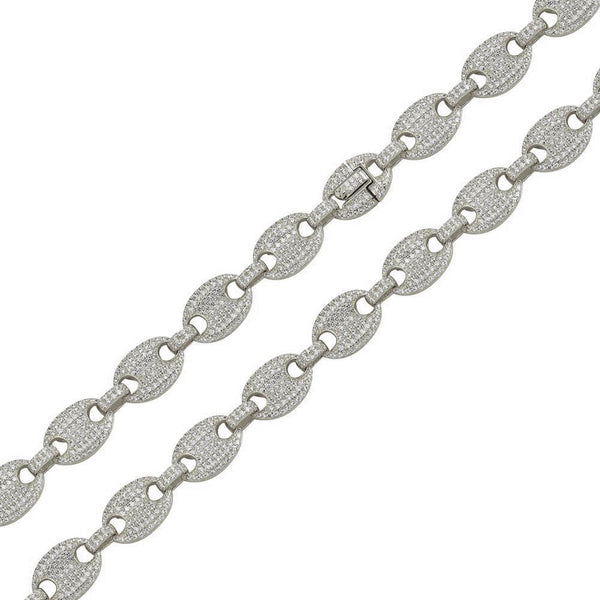 Silver 925 Rhodium Plated CZ Encrusted Oval Link Chains 11.8mm - CHCZ106 RH | Silver Palace Inc.