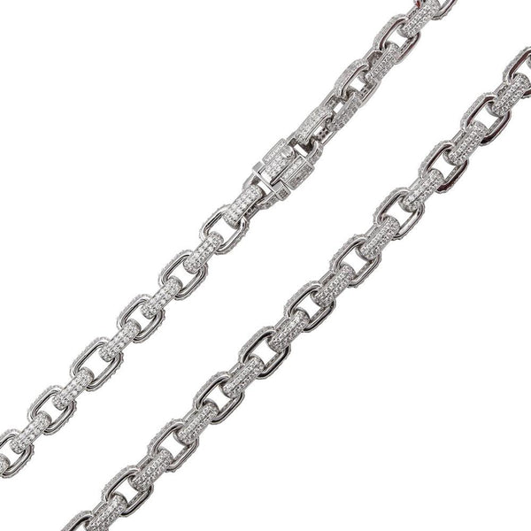 Silver 925 Rhodium Plated CZ Encrusted Micro Pave Link Chains 8.9mm - CHCZ107 RH | Silver Palace Inc.