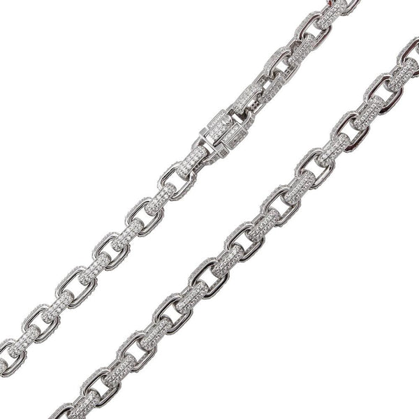 Silver 925 Rhodium Plated CZ Encrusted Micro Pave Link Chains 8.9