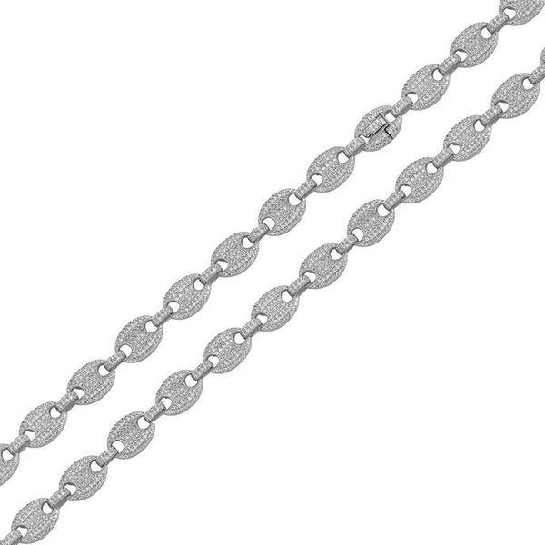 Silver 925 Rhodium Plated CZ Encrusted Oval Link Chains 8mm - CHCZ113 RH | Silver Palace Inc.