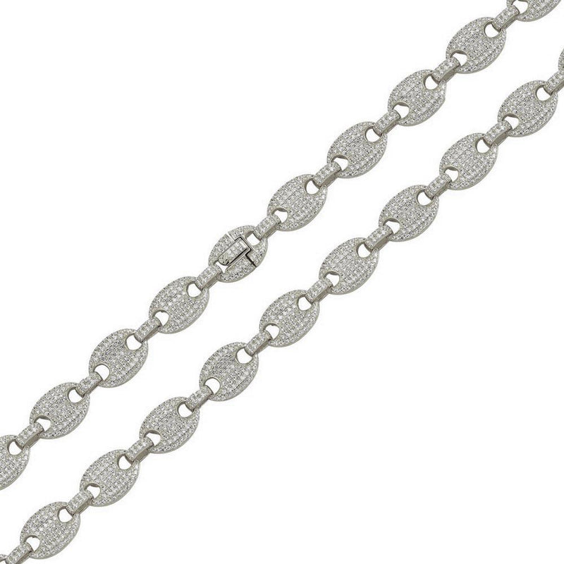 Rhodium Plated 925 Sterling Silver CZ Encrusted Oval Link Chains 10.5mm - CHCZ114 RH | Silver Palace Inc.