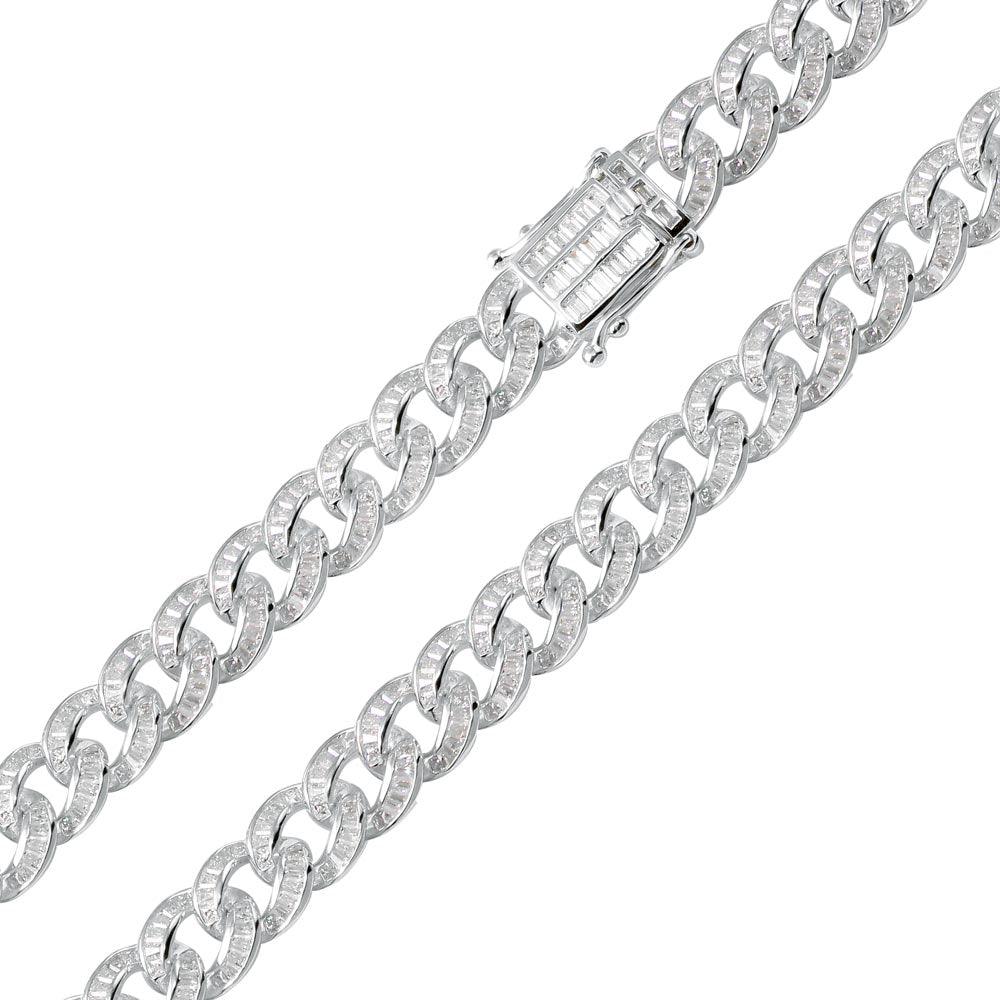 Silver 925 Rhodium Plated Baguette CZ Encrusted Curb Chains 10.9mm ...