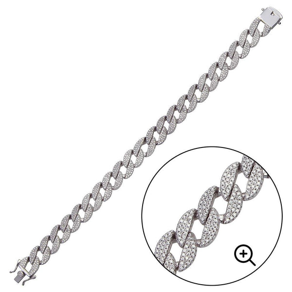 Rhodium Plated 925 Sterling Silver CZ Round Curb Bracelet  - CSLB00001 | Silver Palace Inc.
