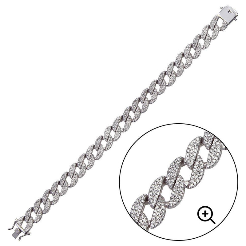 Silver 925 Rhodium Plated CZ Round Curb Bracelet  - CSLB00001 | Silver Palace Inc.