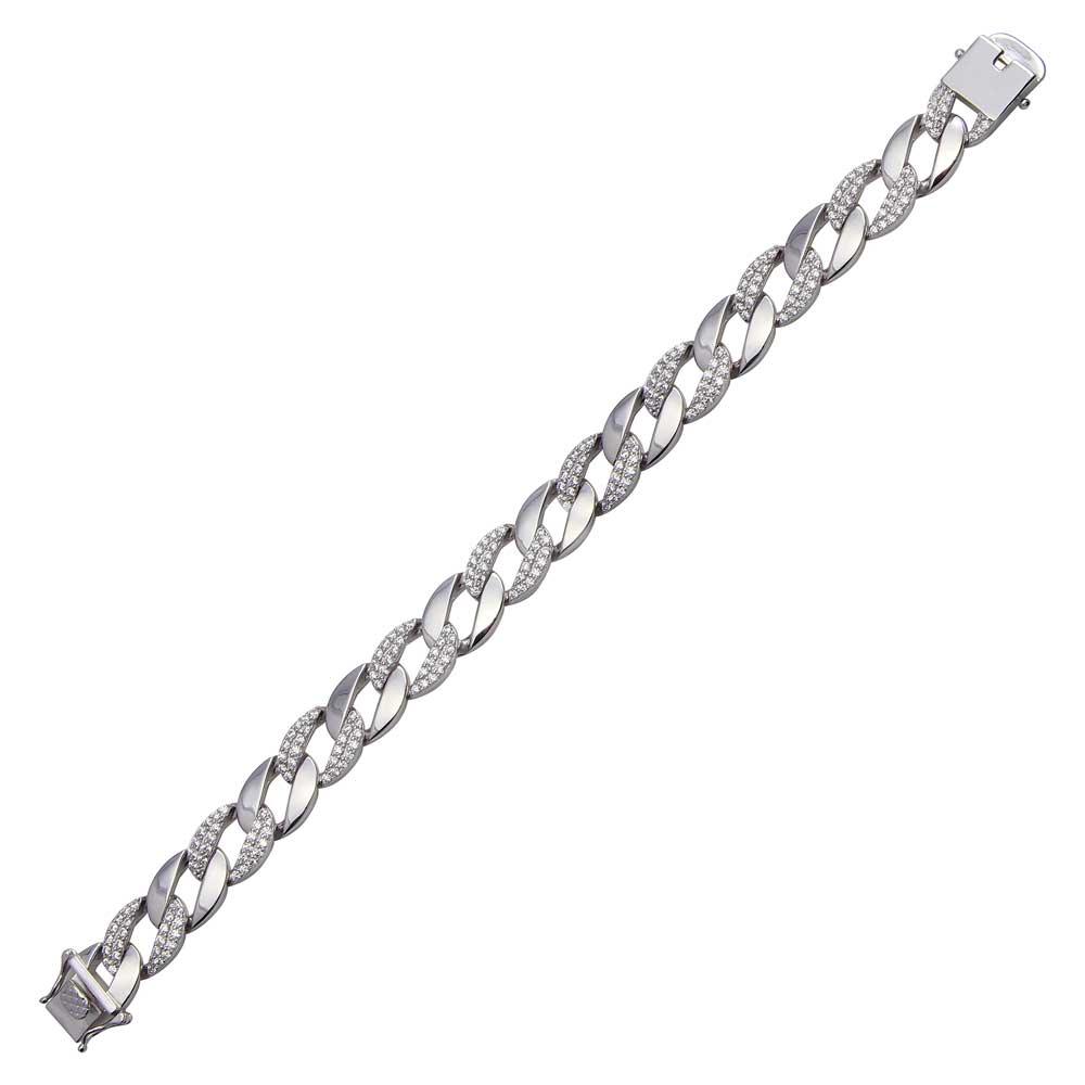 Rhodium Plated 925 Sterling Silver Alternate Cz Round Curb Bracelet Cslb00002 Silver Palace Inc 