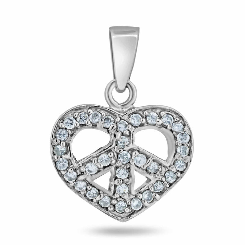 925 Sterling Silver Basic Heart Peace Sign CZ Charm - CHARM0014 | Silver Palace Inc.