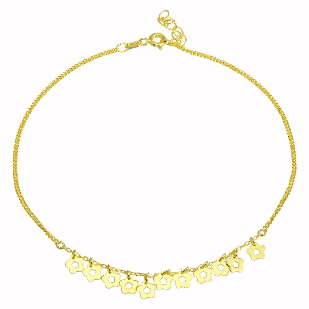 Silver 925 Gold Plated Dangling Flower Anklets - DIA00003GP | Silver Palace Inc.