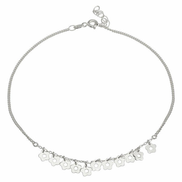 Silver 925 Rhodium Plated Dangling Flower Anklets - DIA00003RH | Silver Palace Inc.