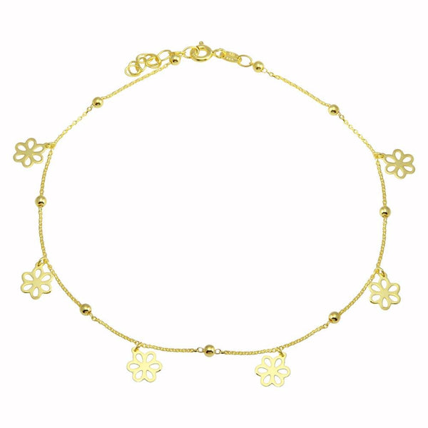 Silver 925 Gold Plated Dangling Flower Anklets - DIA00004GP | Silver Palace Inc.