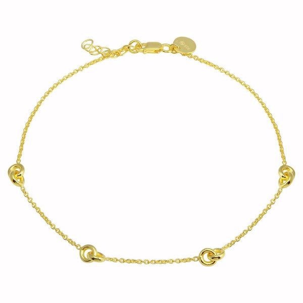 Silver 925 Gold Plated Knotted Anklets - DIA00005GP | Silver Palace Inc.