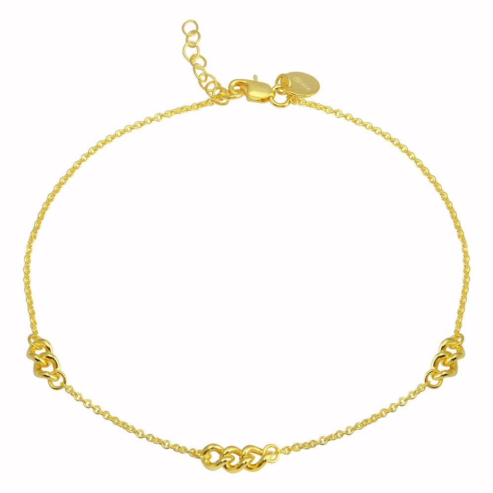 Silver 925 Gold Plated 3 Link Anklets - DIA00006GP | Silver Palace Inc.