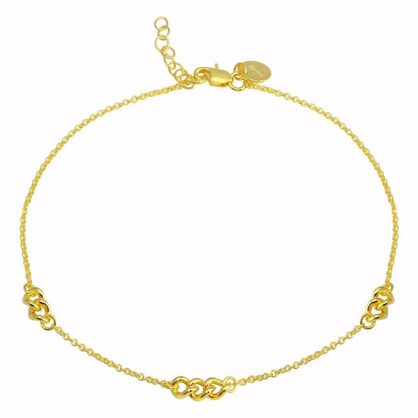 Silver 925 Gold Plated 3 Link Anklets - DIA00006GP | Silver Palace Inc.