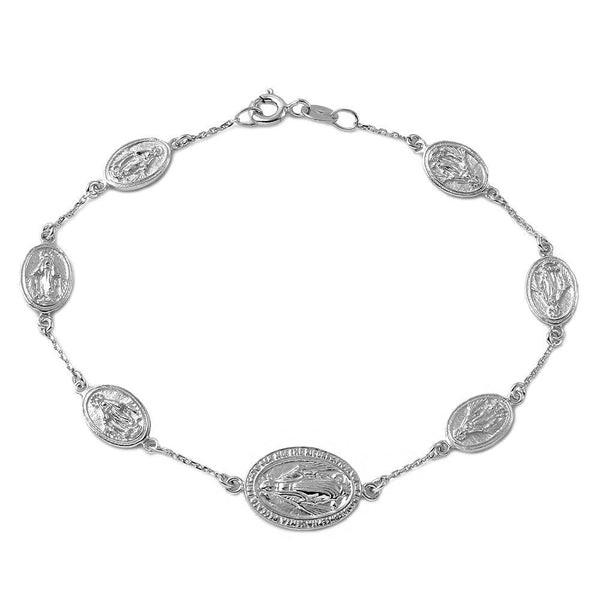 Silver 925 Rhodium Plated Religious Medallion Charm Bracelet - DIB00008RH | Silver Palace Inc.