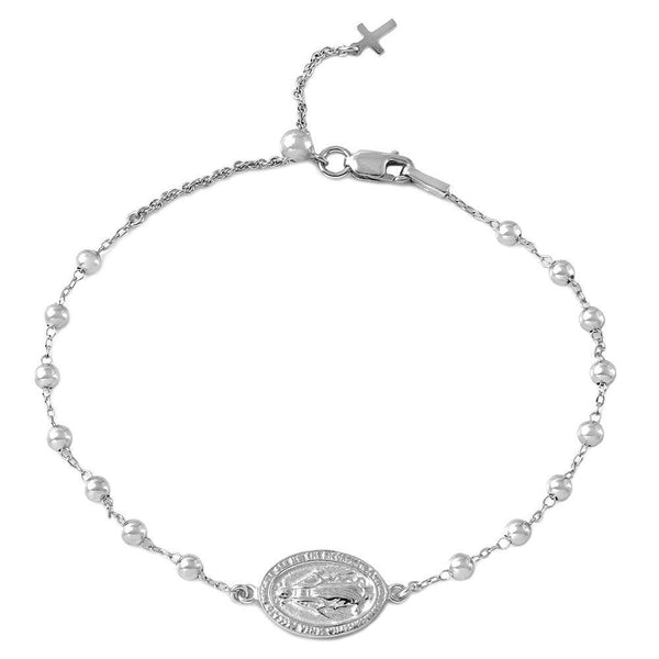 Silver 925 Rhodium Plated Rosary Bracelet - DIB00009RH | Silver Palace Inc.