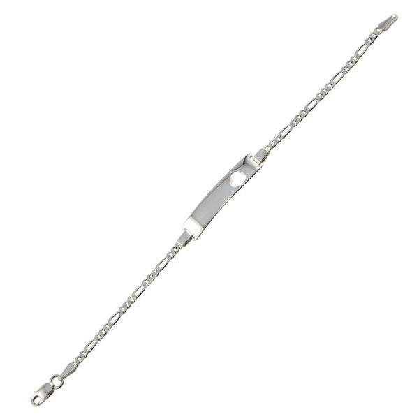 Silver 925 Rhodium Plated Figaro Baby ID Bracelet with Engraved Heart - DIB00030RH | Silver Palace Inc.