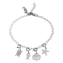 Silver 925 Rhodium Plated Aquatic Charms Bracelet - DIB00057RH | Silver Palace Inc.