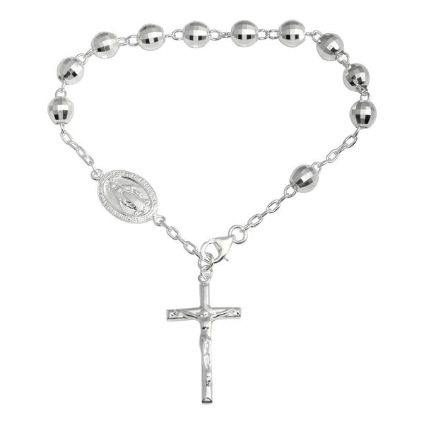 Silver 925 High Polished Diamond Cut Rosary Bracelet - DIB00069 | Silver Palace Inc.