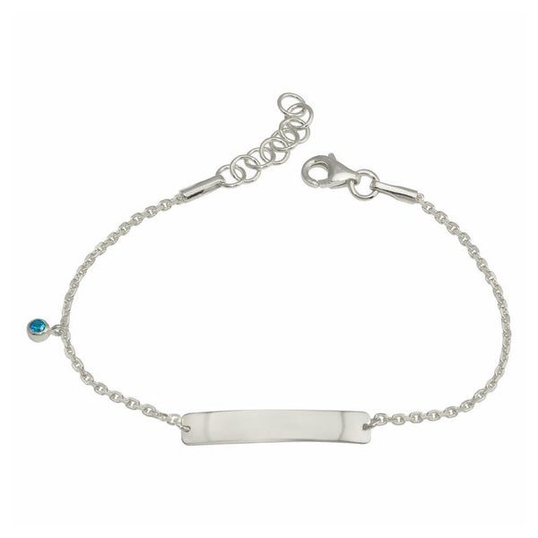 Silver 925 Rhodium Plated Blue CZ Baby ID Bracelet - DIB00075RH | Silver Palace Inc.