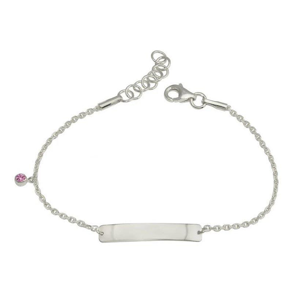 Silver 925 Rhodium Plated Pink CZ Baby ID Bracelet - DIB00076RH | Silver Palace Inc.