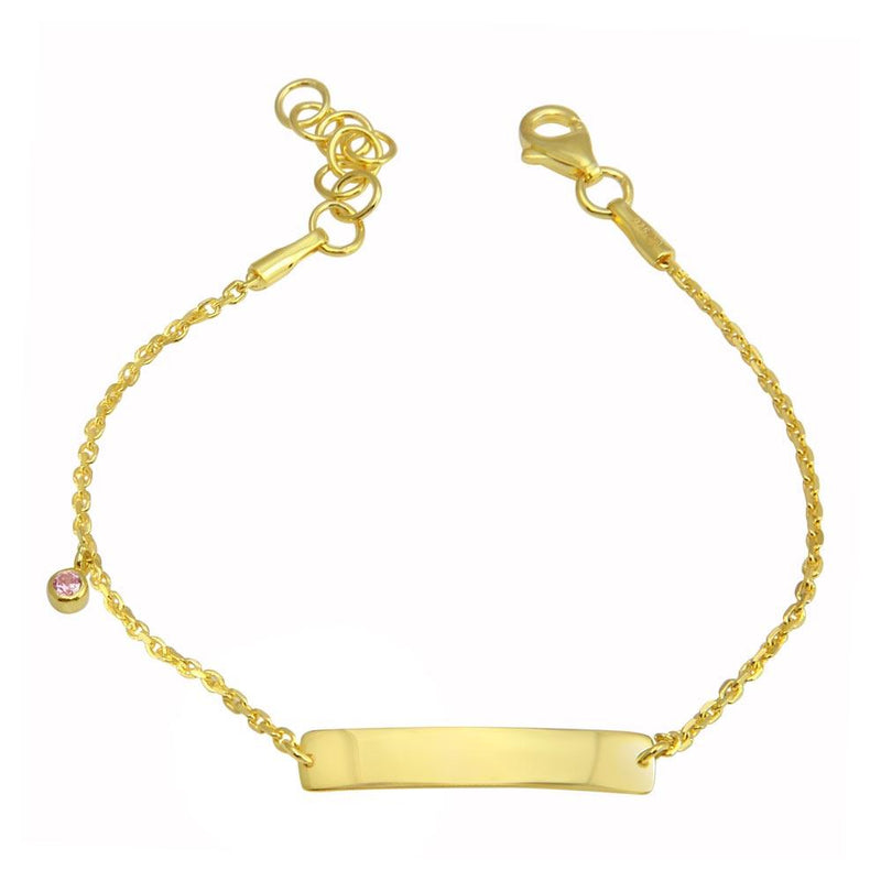 Silver 925 Gold Plated Pink CZ Baby ID Bracelet - DIB00076GP | Silver Palace Inc.