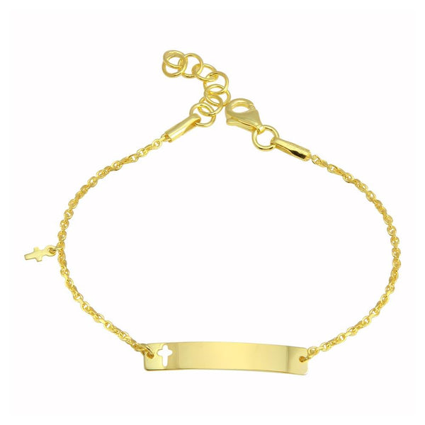 Silver 925 Gold Plated Dangling Cross Baby ID Bracelet - DIB00077GP | Silver Palace Inc.