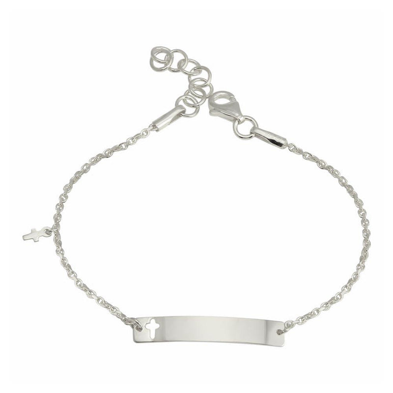 Silver 925 Rhodium Plated Dangling Cross Baby ID Bracelet - DIB00077RH | Silver Palace Inc.