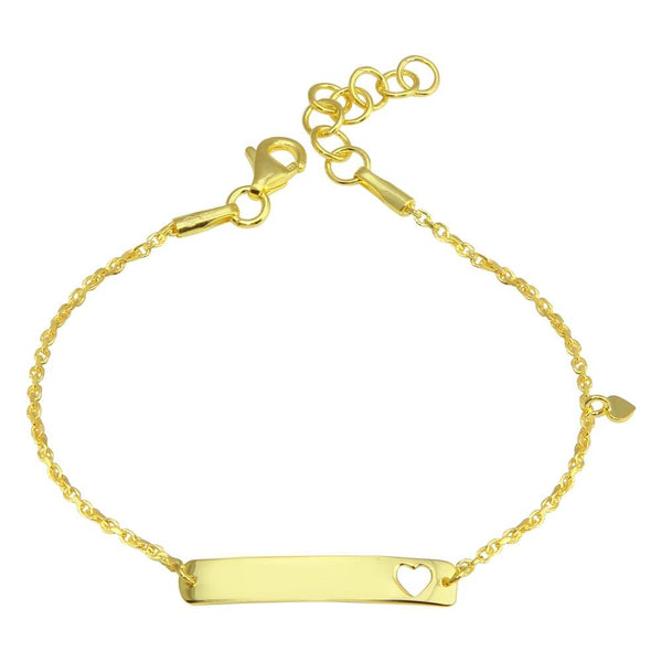 Gold Plated 925 Sterling Silver Dangling Heart Baby ID Bracelet