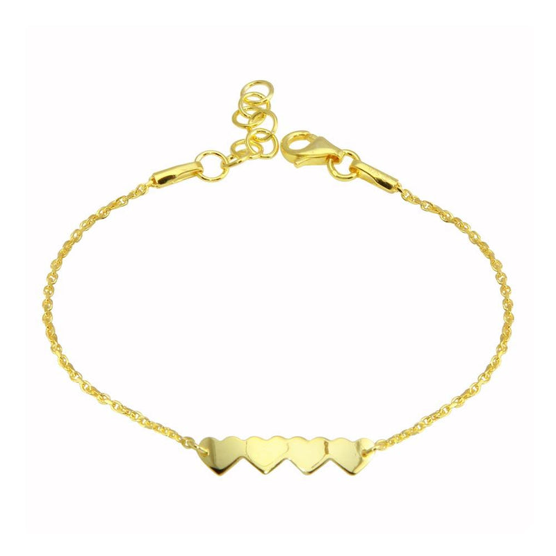 Silver 925 Gold Plated 4 Hearts Chain Bracelet - DIB00079GP | Silver Palace Inc.