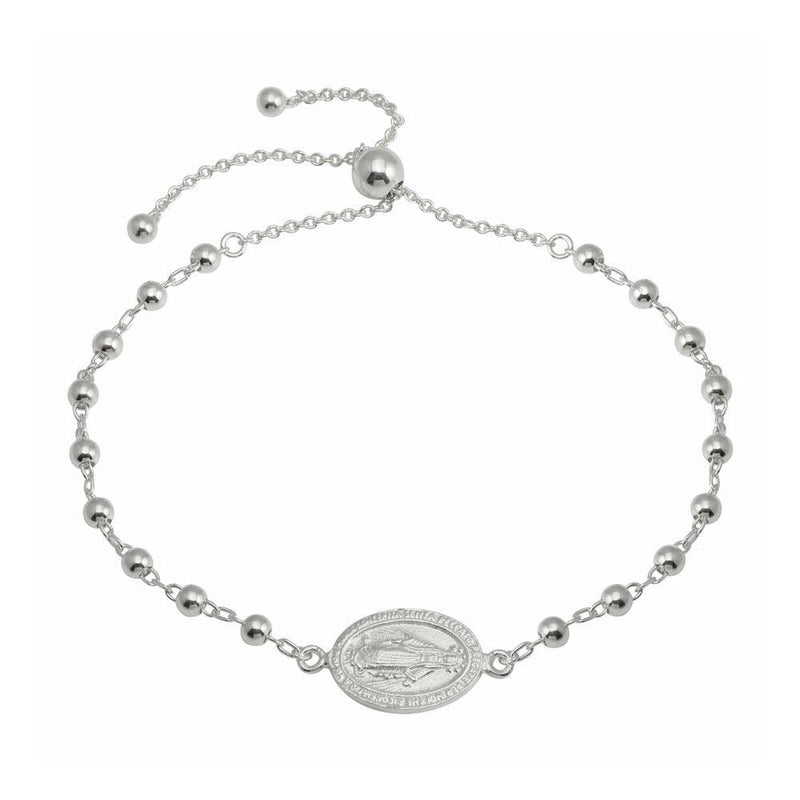 Silver 925 Rhodium Plated Medallion Charm Beaded Bracelets - DIB00080RH | Silver Palace Inc.