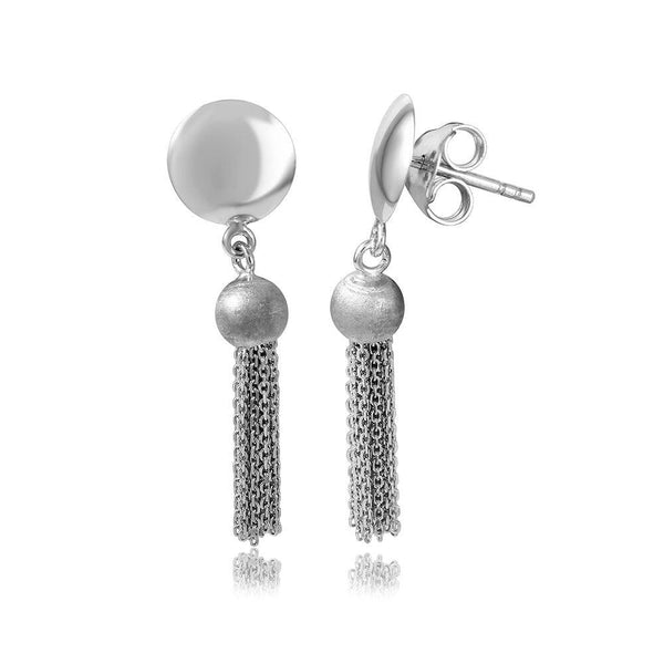 Silver 925 Rhodium Plated Hanging Bead with Multi Strands Earrings - DIE00003RH | Silver Palace Inc.