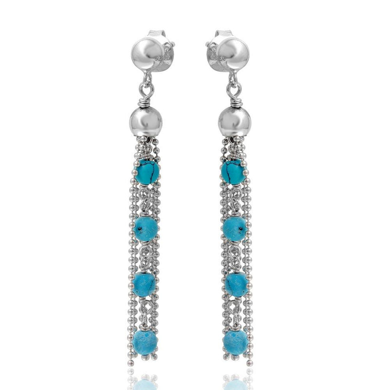 Silver 925 Rhodium Plated Dropped Bead Chain and Turquoise Bead Earrings - DIE00004RH-TQ | Silver Palace Inc.
