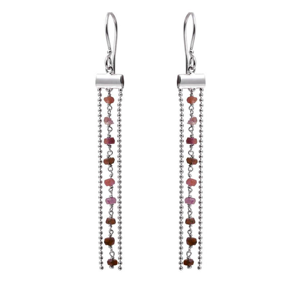 Silver 925 Rhodium Plated Dangling Tassel Earrings with Purple Beads - DIE00005RH-AM | Silver Palace Inc.