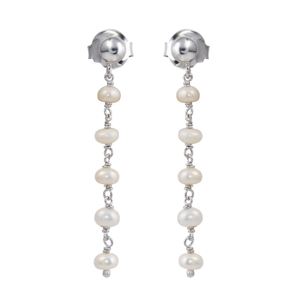 Silver 925 Rhodium Plated Dangling Synthetic Pearl Earrings - DIE00006RH-PRL | Silver Palace Inc.