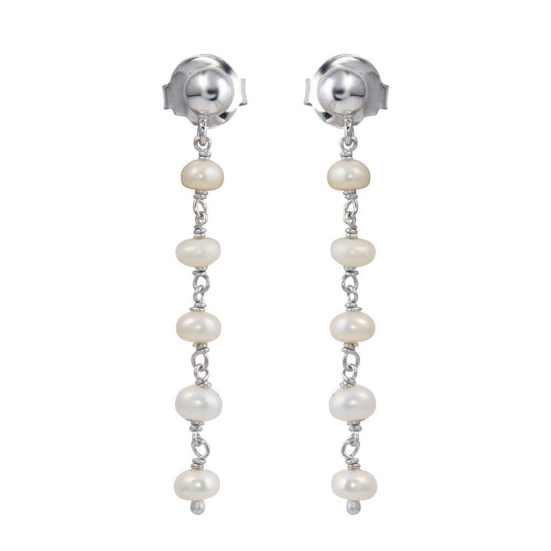 Silver 925 Rhodium Plated Dangling Synthetic Pearl Earrings - DIE00006RH-PRL | Silver Palace Inc.