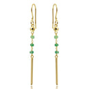 Silver 925 Gold Plated Dangling 3 Green Bead with Matte Gold Bar Earrings - DIE00009GP-EM | Silver Palace Inc.