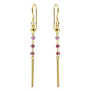 Silver 925 Gold Plated Dangling 3 Dark Red Bead with Matte Gold Bar Earrings - DIE00009GP-GR | Silver Palace Inc.