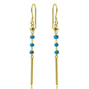 Silver 925 Gold Plated Dangling 3 Turquoise Bead with Matte Gold Bar Earrings - DIE00009GP-TQ | Silver Palace Inc.