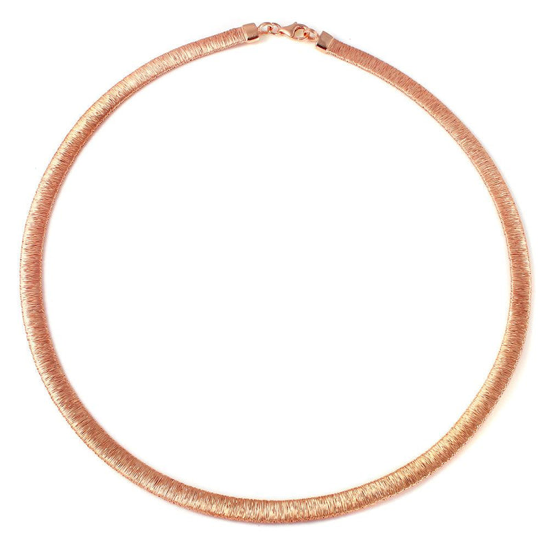 Silver 925 Rose Gold Plated Wheat Texture Italian Necklace - DIN00001RGP | Silver Palace Inc.