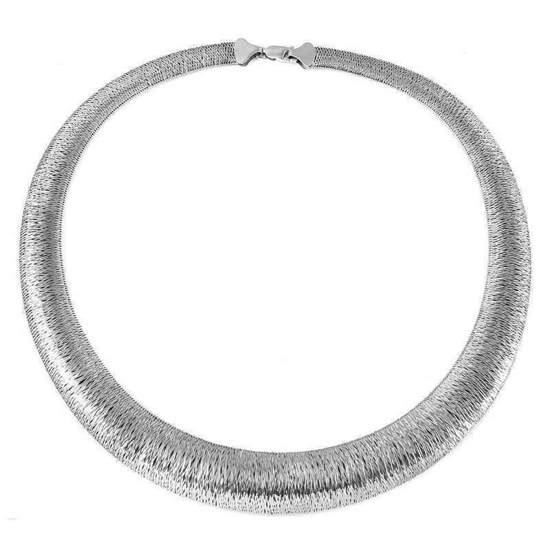 Silver 925 Rhodium Plated Italian Wicker Weave Texture Necklace - DIN00004RH | Silver Palace Inc.