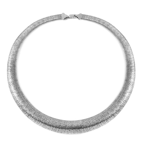 Silver 925 Rhodium Plated Wicker Weave Texture Italian Necklace - DIN00005RH | Silver Palace Inc.