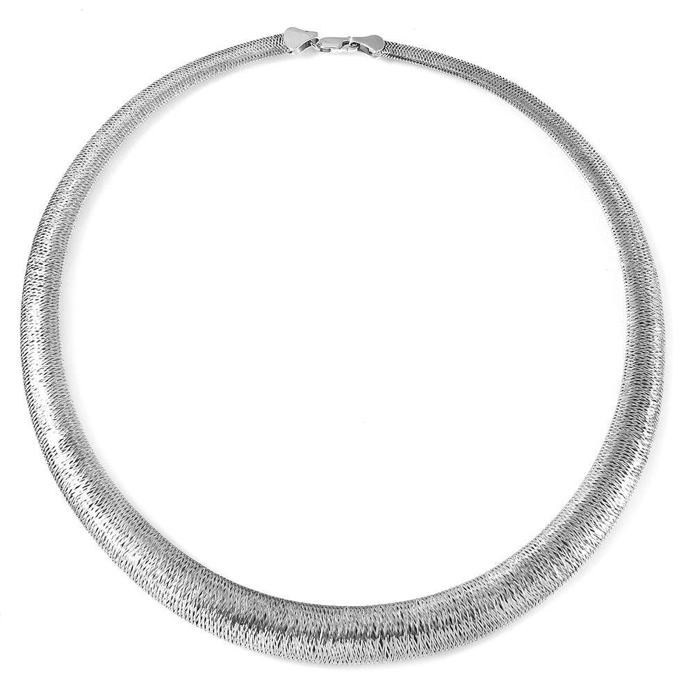 Silver 925 Rhodium Plated Thick Wicker Weave Texture Italian Necklace - DIN00006RH | Silver Palace Inc.