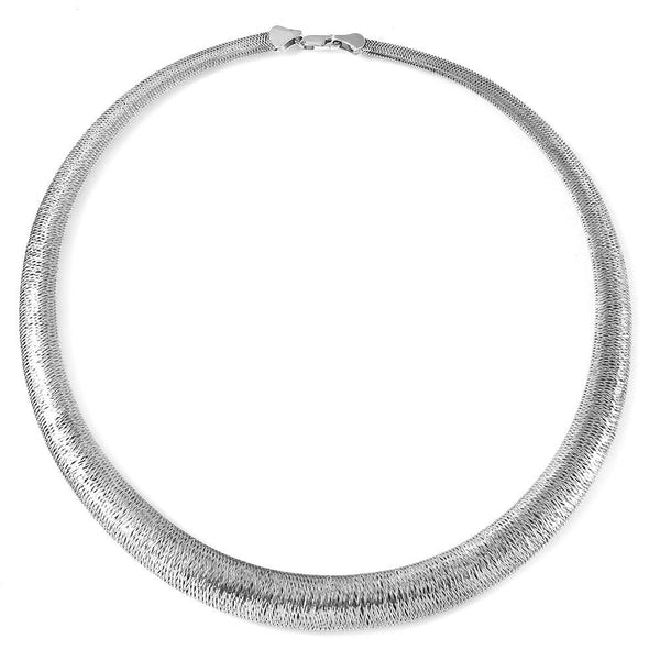 Silver 925 Rhodium Plated Thick Wicker Weave Texture Italian Necklace - DIN00006RH | Silver Palace Inc.