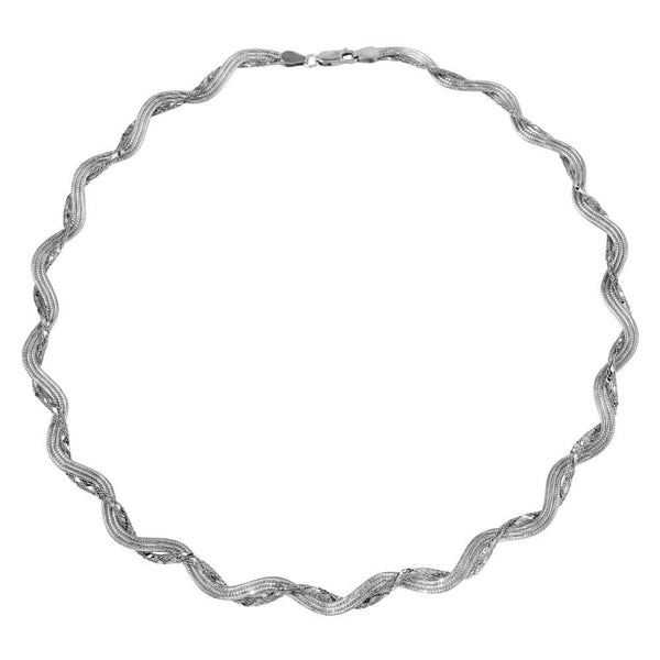 Silver 925 Rhodium Plated Braided Mesh and Omega Round Necklace - DIN00008RH | Silver Palace Inc.