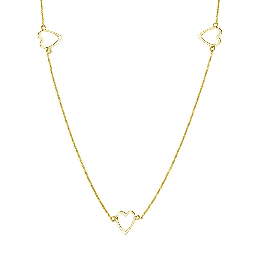 Silver 925 Gold Plated 5 Open Heart Necklace - DIN00018GP | Silver Palace Inc.