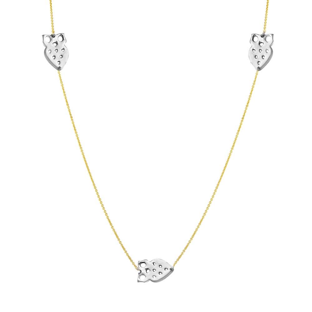 Silver 925 2 Toned Gold Plated 5 Owl 34 Inches Necklace - DIN00022GP | Silver Palace Inc.