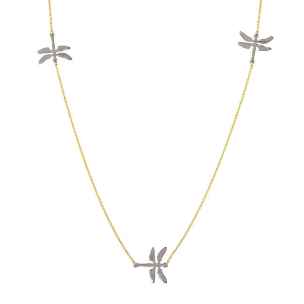 Silver 925 Rhodium and Gold Plated Dragonfly Necklace - DIN00024 | Silver Palace Inc.