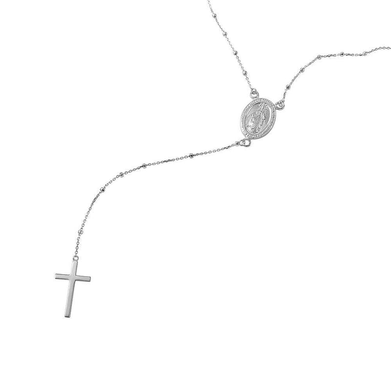 Silver 925 Rhodium Plated Rosary Necklace - DIN00026 | Silver Palace Inc.