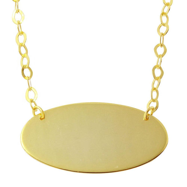 Silver 925 Gold Plated Large Oval Disc Necklace - DIN00033GP | Silver Palace Inc.