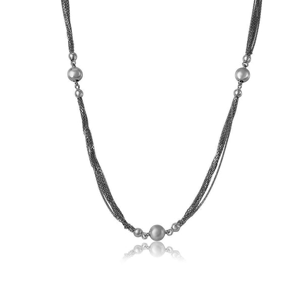 Silver 925 Rhodium Plated Multi Strands Chain with Beads Necklace - DIN00034RH | Silver Palace Inc.